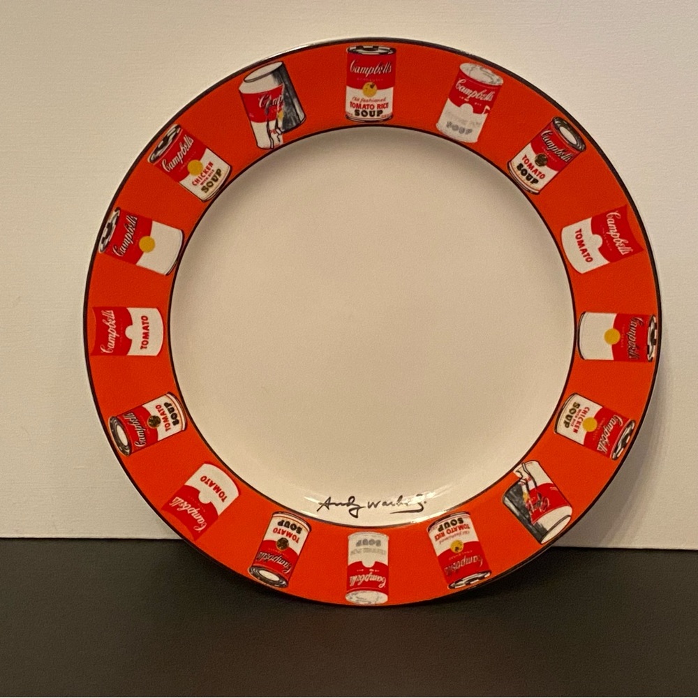 ANDY WARHOL CAMPBELL’S TOMATO SOUP CAN 8” SALAD PLATE POP BLOCK ART SERIES HOME